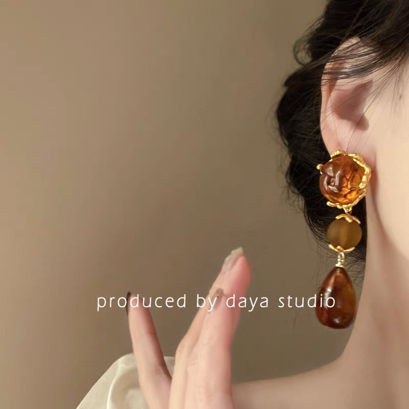 Style Amber Resin Drop-shaped Long Elegant High Earrings