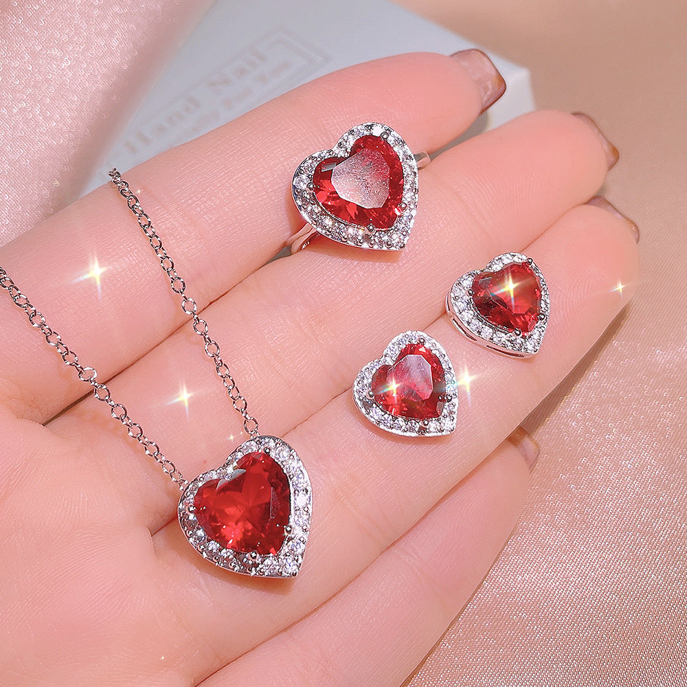 Trendy Women's Natural Garnet Three-piece Gift Earrings