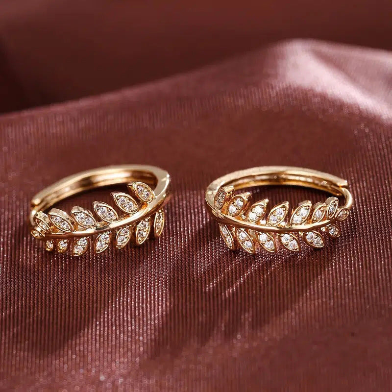 Series Exquisite Clip Leaves Olive Branch Micro Inlaid Zircon Creative Ear Buckle