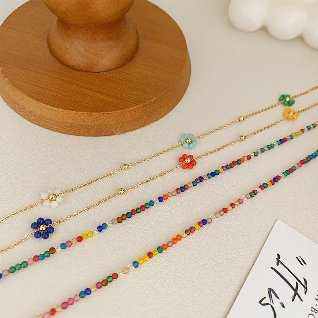 Women's Colorful Zircon Beaded Dopamine Fashion Casual Twin Clavicle Necklaces
