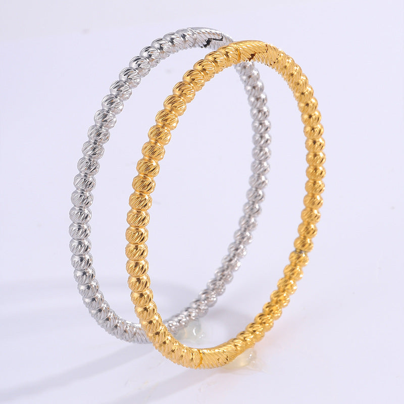 Stainless Steel Bamboo Joint Round Beads Titanium Female Bracelet