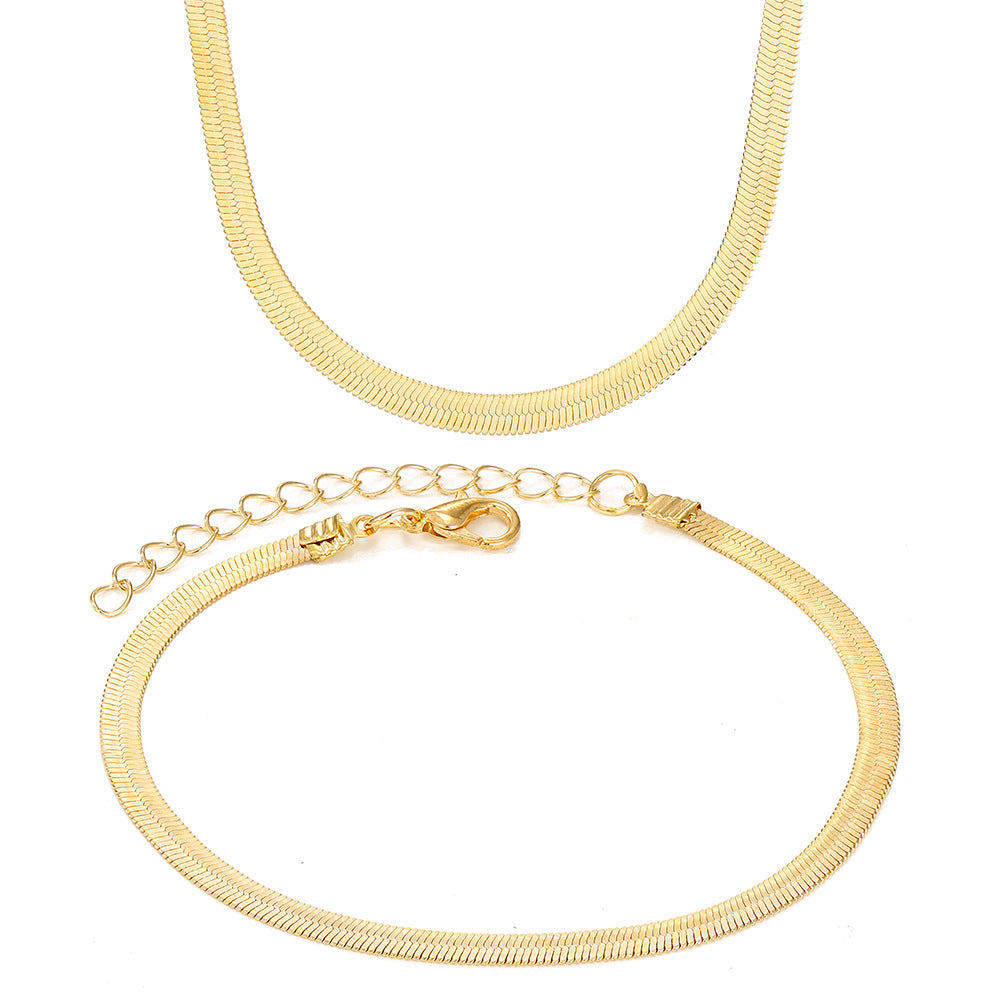 Women's Fashion Commuter Gold Snake Bones Chain Like Flat Suit 2 Bracelets