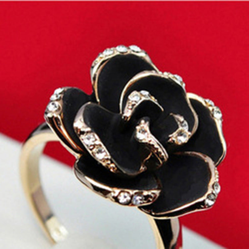 Imported Ornament Diamond Black Rose Open Rings