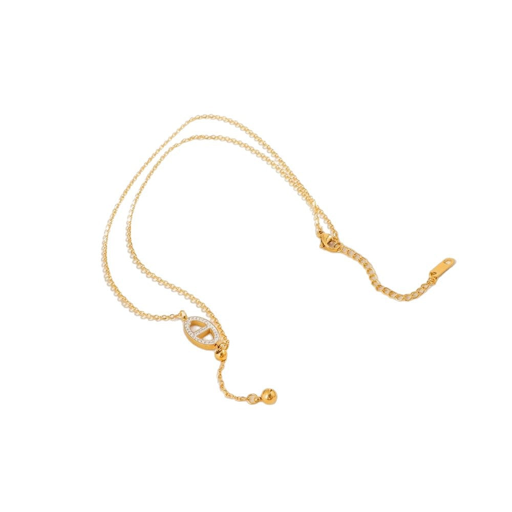 Women's Diamond Pig Nose Retractable Real Gold Electroplated Clavicle Chain Does Necklaces