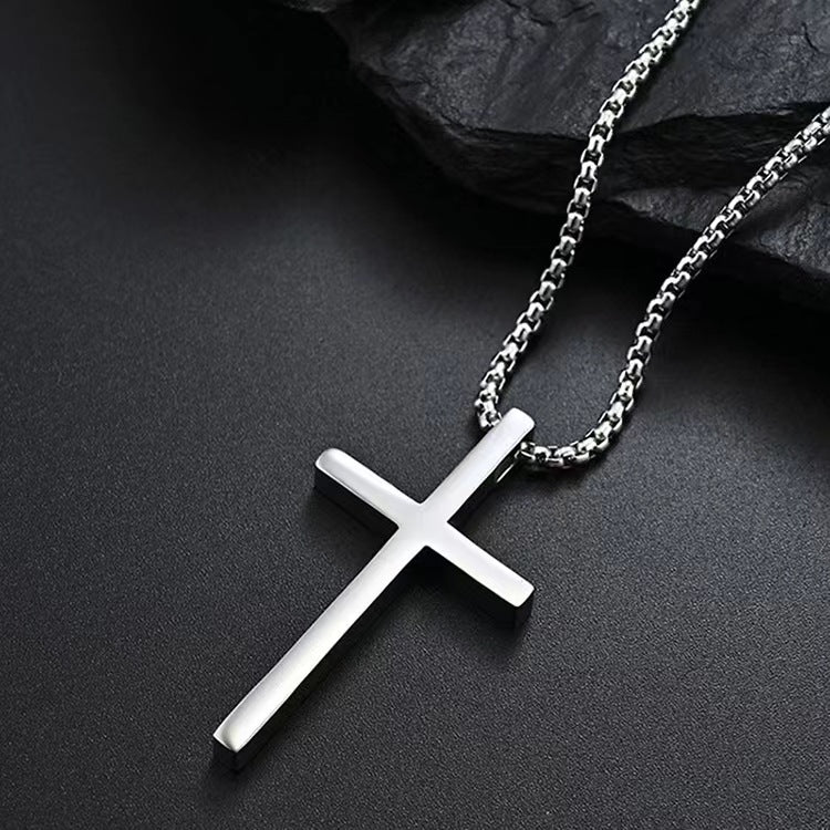 Herren-Stahl-Halsketten mit glänzendem Kreuz und vielseitiger langer Pullover-Kette für Hip Hop