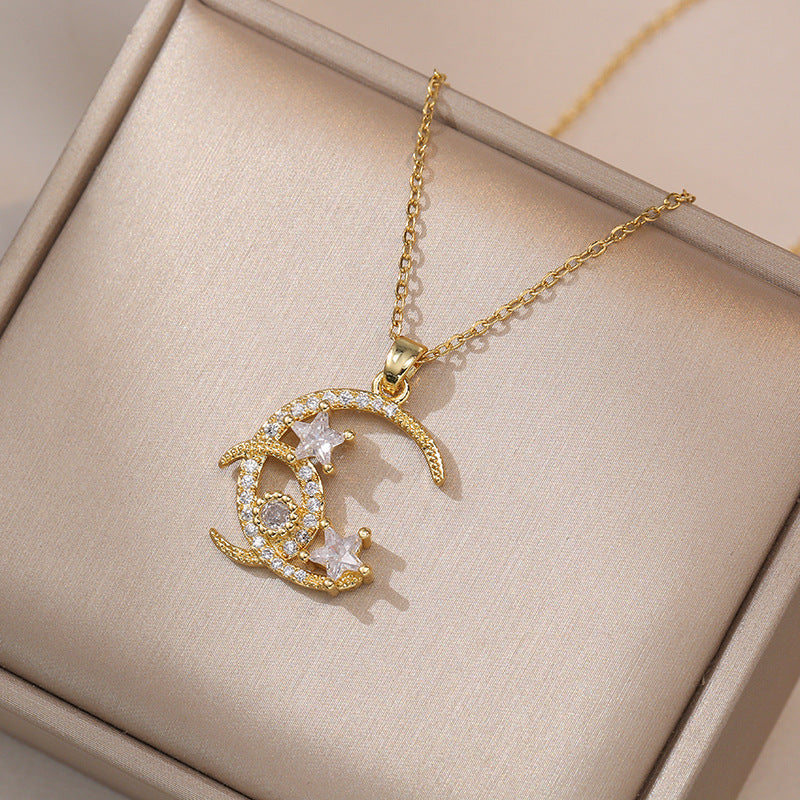 Female Star Moon Zircon Geometric Special Interest Necklaces