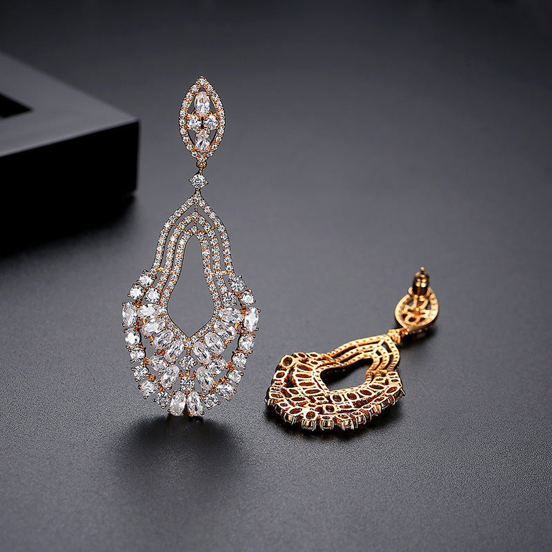 Exaggerated Female Copper Studded With Zircon Earrings