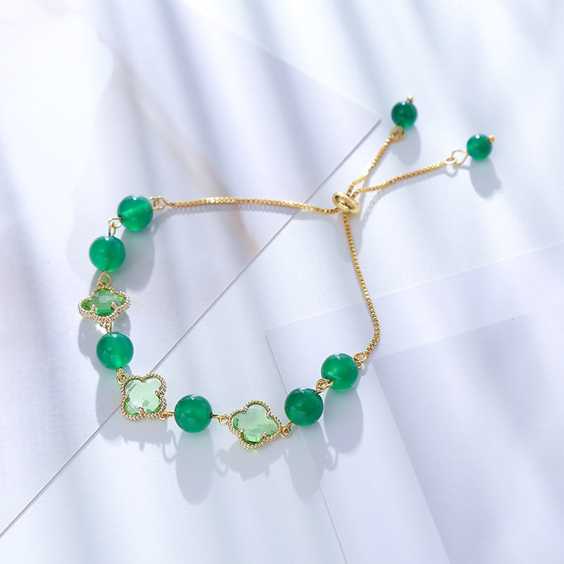 Four-leaf Clover Green Chalcedony Fashion Ornament Bracelets