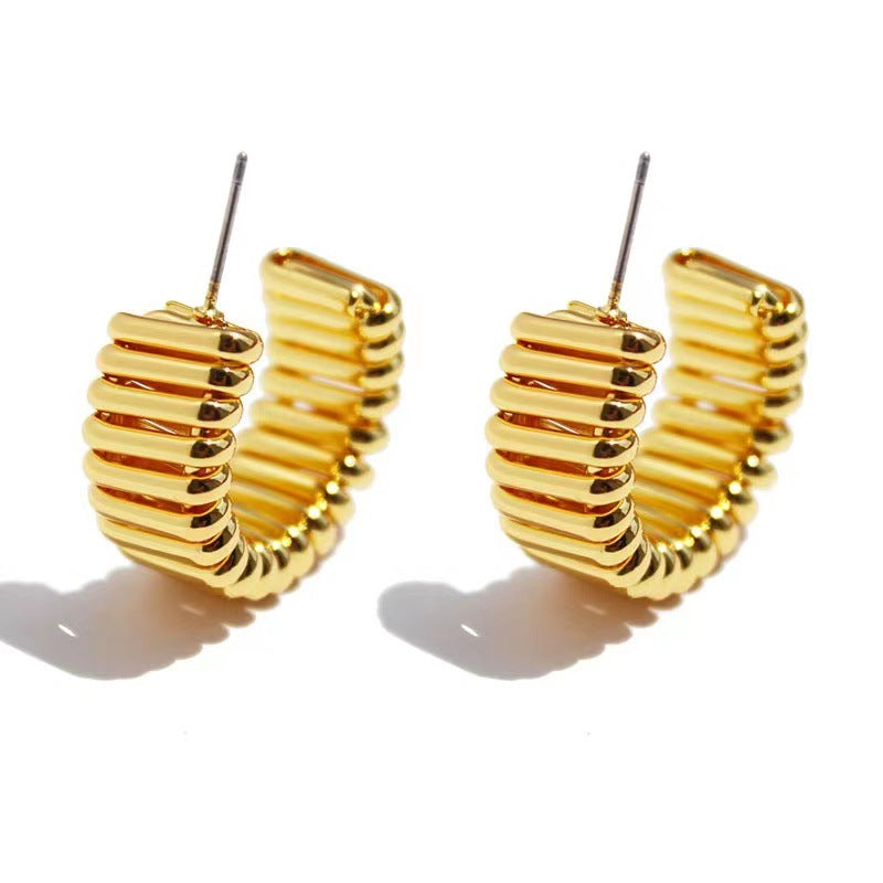 Metal Texture Stripes Ear Female Light Luxury Temperament Earrings