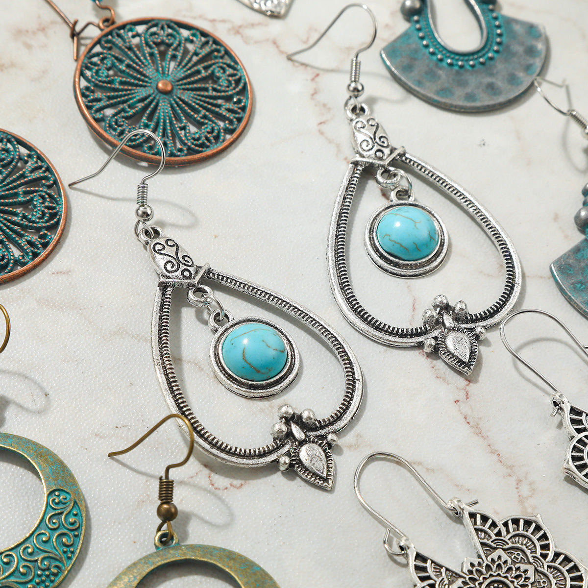 Bohemian Turquoise Vintage Ethnic Style Set Earrings