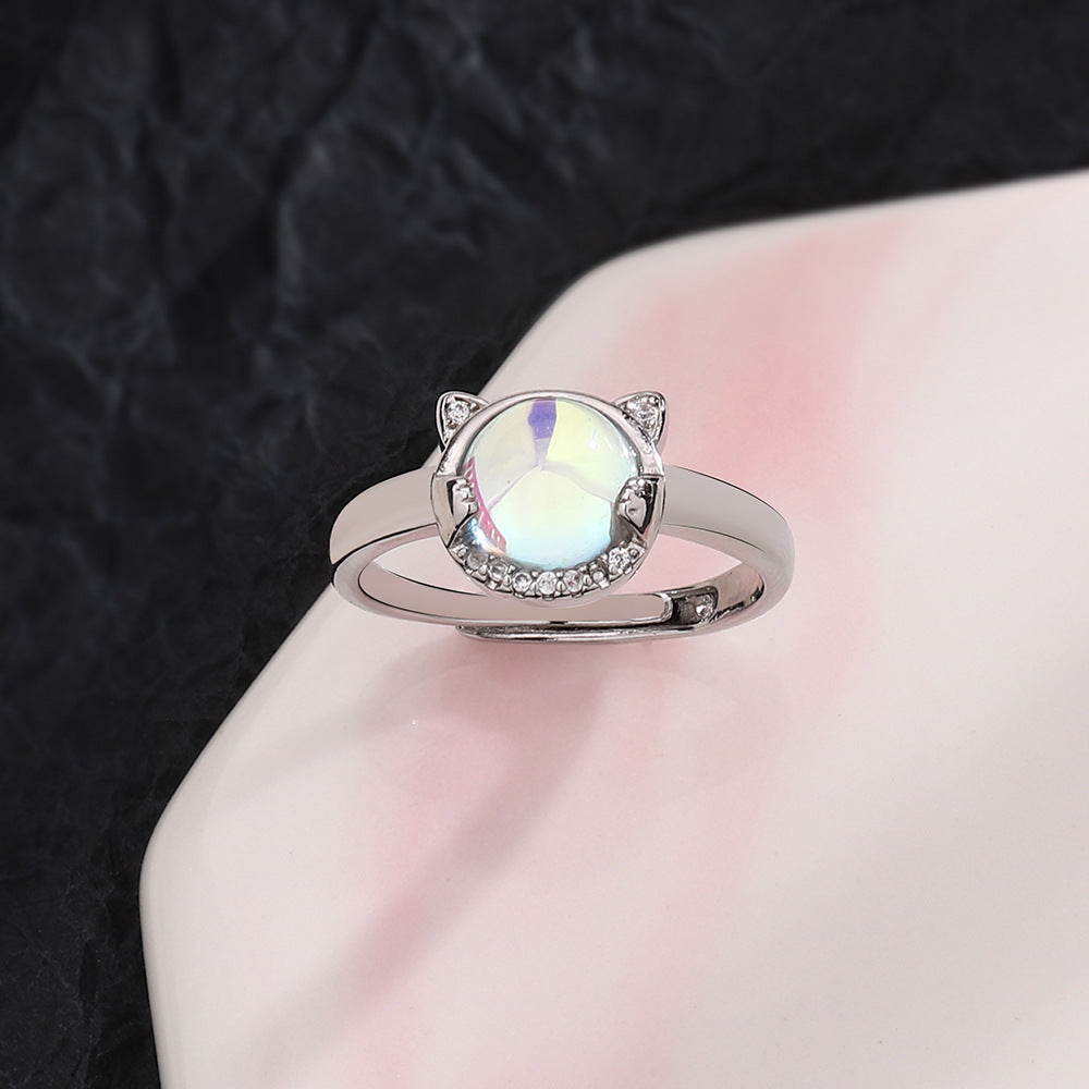 Colorful Moonstone Cat Korean Fashion Sweet Rings