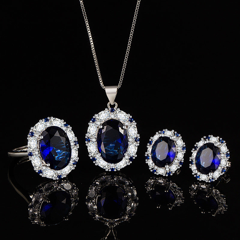 Temperament Colored Gems Inlaid Sapphire Blue Jewelry Set
