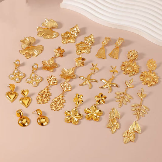 Flowers Stainless Steel Light Luxury High-grade Eardrops Gold Earrings