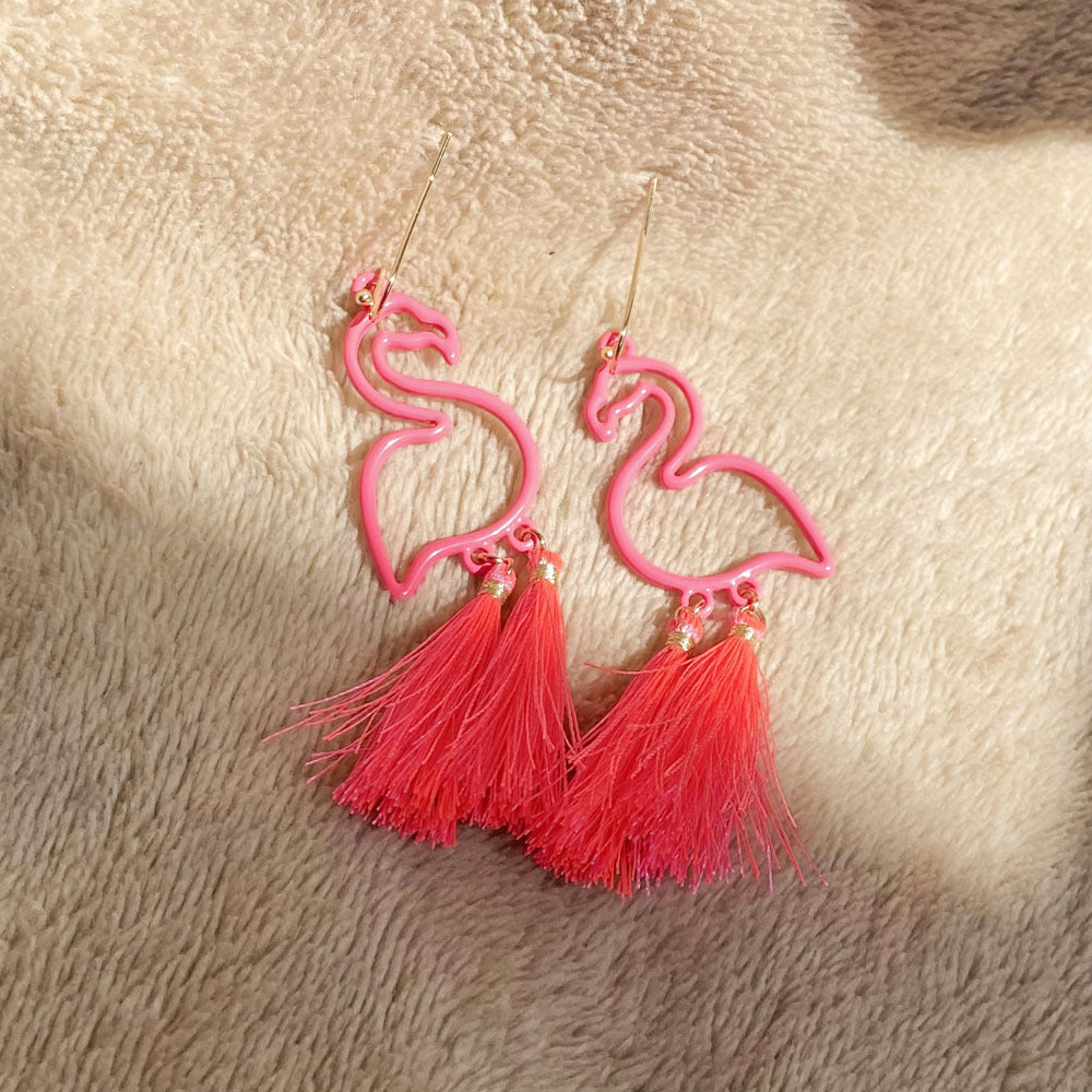 Comfortable Stylish Ornament Pink Flamingo Tassel Rings