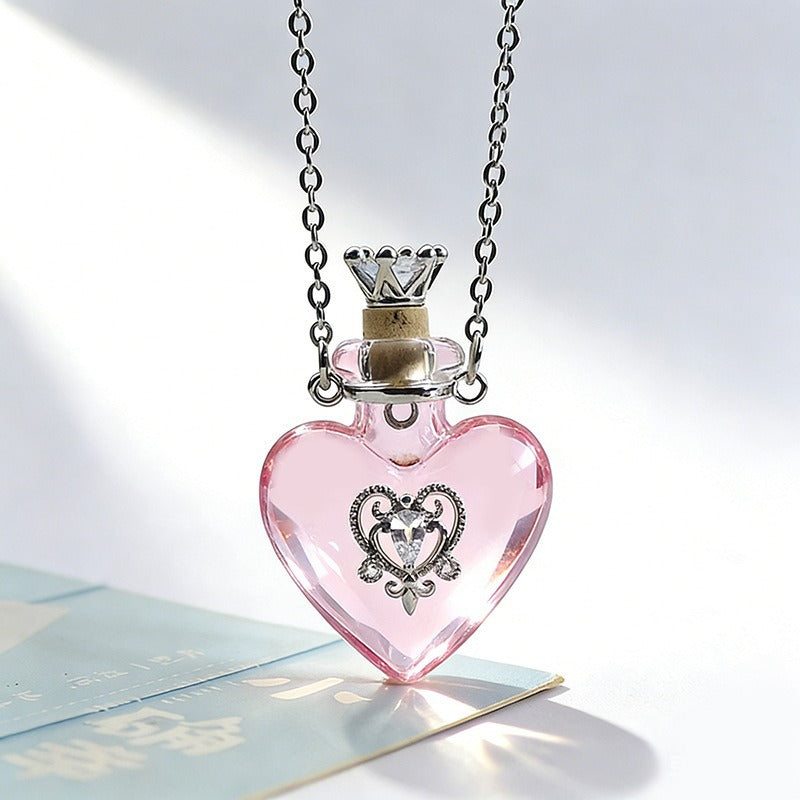 Transparent Heart-shaped Colored Glaze Perfume Essential Necklaces