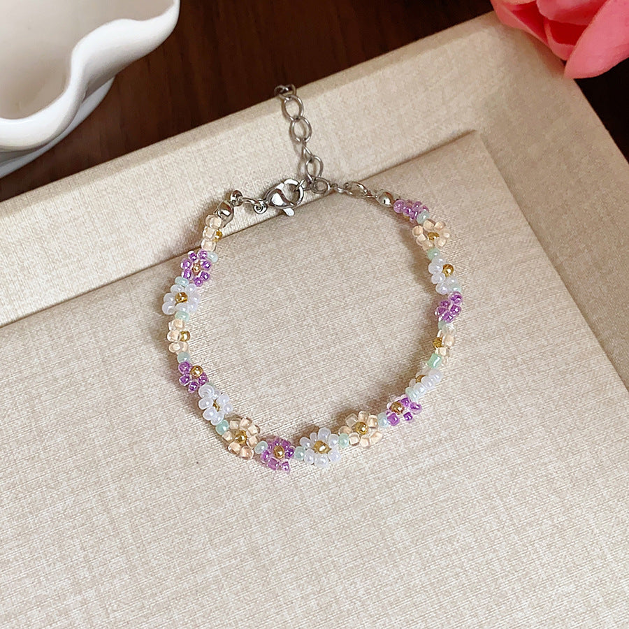 Stainless Steel Flower Beaded High-grade Light Luxury Clavicle Jewelry Set