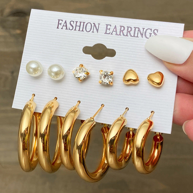 Vintage Pearl Metal Gold Heart Butterfly Geometric Rings
