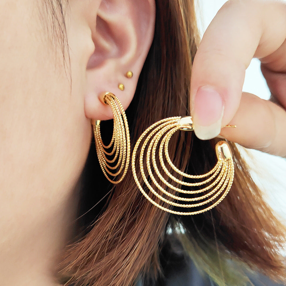Women's Large Circles Design Brass Gold-plated Earrings