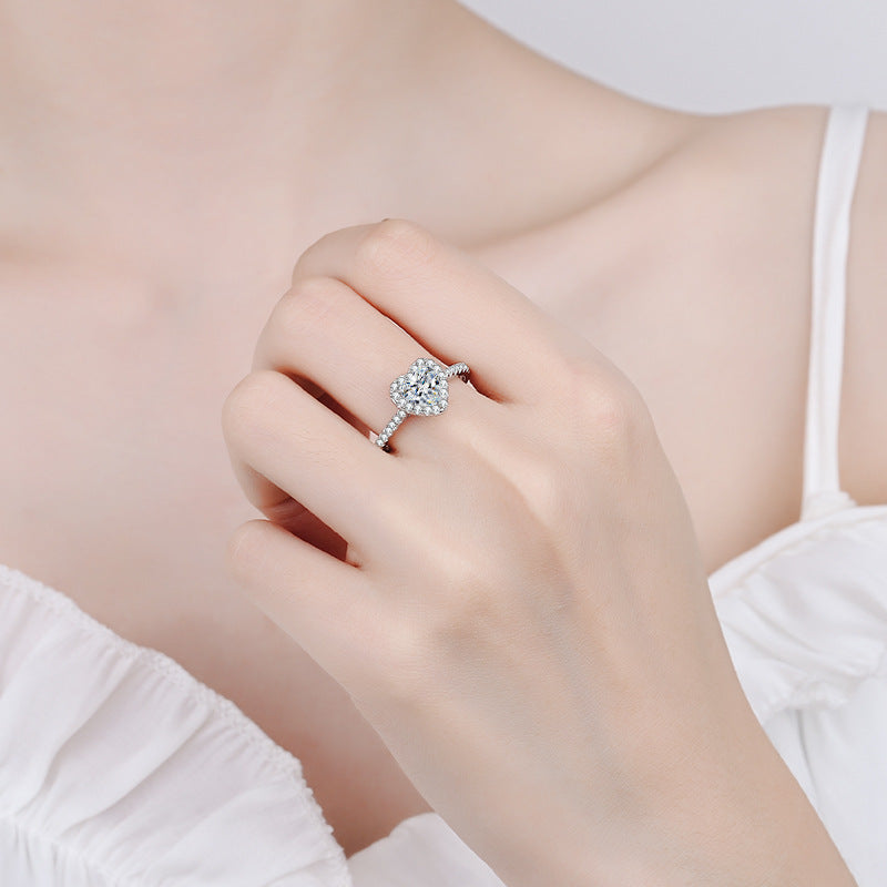 Women's Sier Artificial Diamond Heart-shaped Karat Opposite Rings