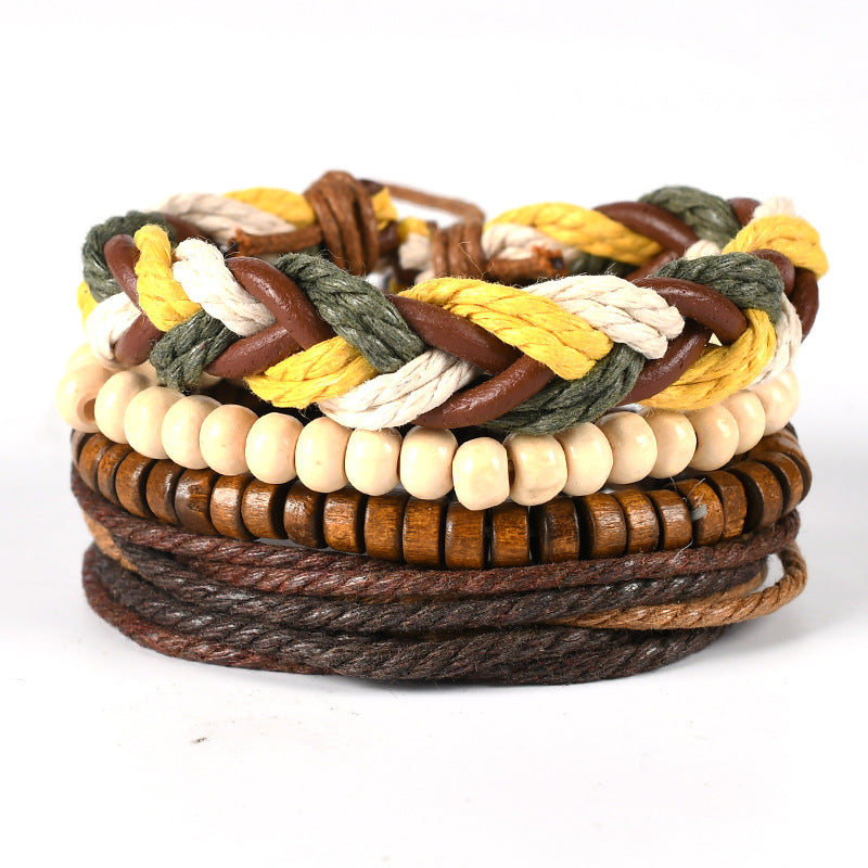 Handmade Woven Leather Punk Wristband Alloy Bracelets