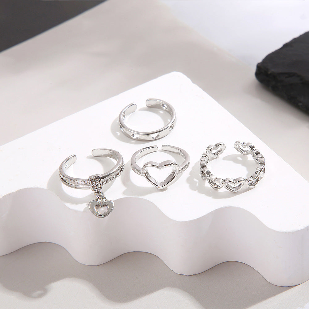 Creative Hollow Love Heart-shaped Set Female Style Rings