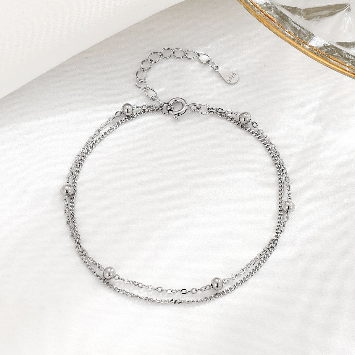 Bracelets de tempérament de niche en chaîne de perles d'espacement en argent sterling pour femmes