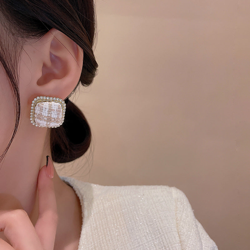 Boucles d'oreilles carrées en strass pour femmes, échiquier à carreaux, tempérament de haute qualité