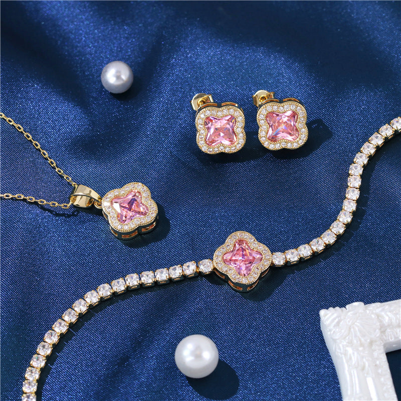 Zircon Color Crystal Suit Petals Three-piece Jewelry Set