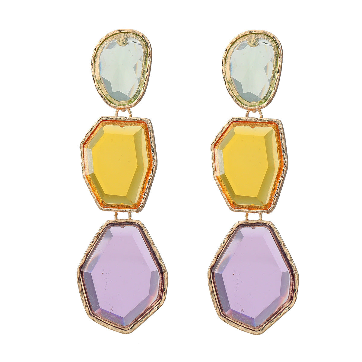 Boucles d'oreilles d'été en alliage polygonal exagéré pour femmes, couleur résine