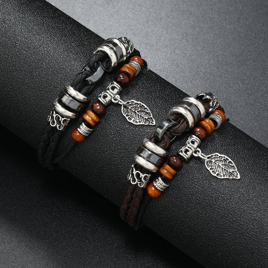 Men's Chic And Unique Beaded Woven Leaf Bracelets