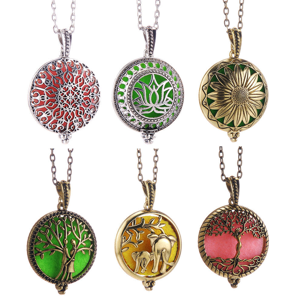 Hollow Lucky Tree Round Alloy Medal Charm Necklace