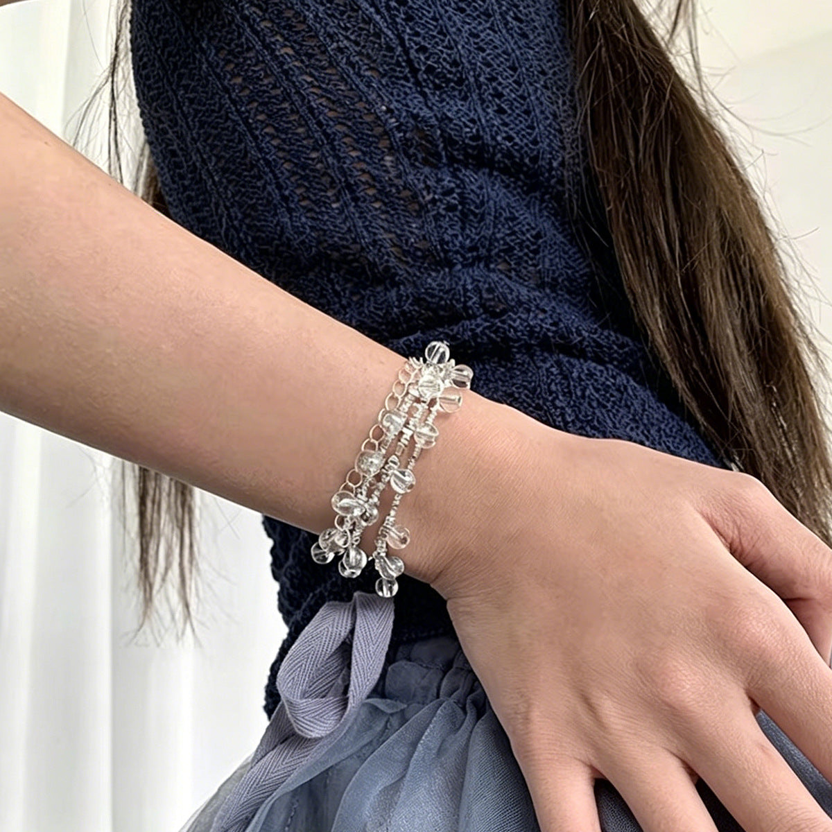 Cold Fairy Crystal Hand Twin Tassel Clavicle Necklace