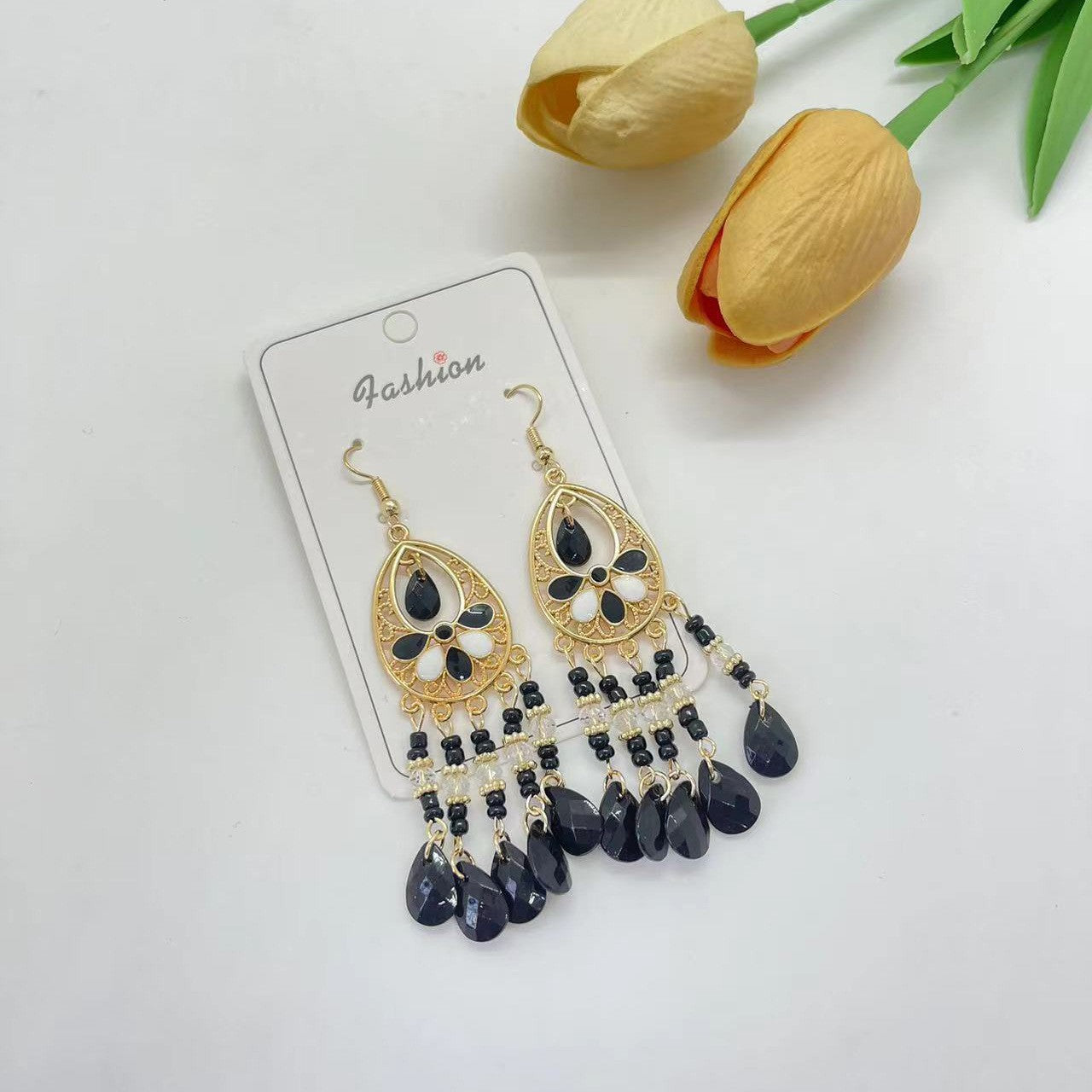 Ethnic Style Tassel Long Bohemian Crystal Yunnan Summer Earrings