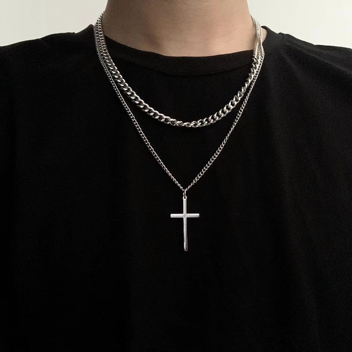 Women's & Men's & Steel Double Layer Cross Fashion Necklaces