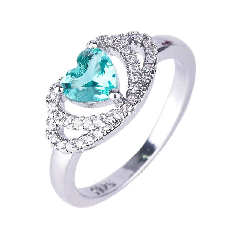 Double Love Heart-shaped Diamond Fashion Emerald Rings