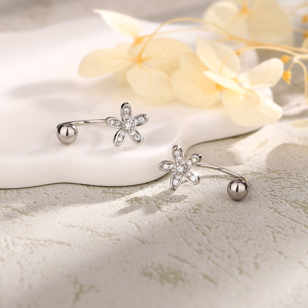 Small Diamond Flower Screw Tightening Buckle Ear Hook Classic Sweet Earrings