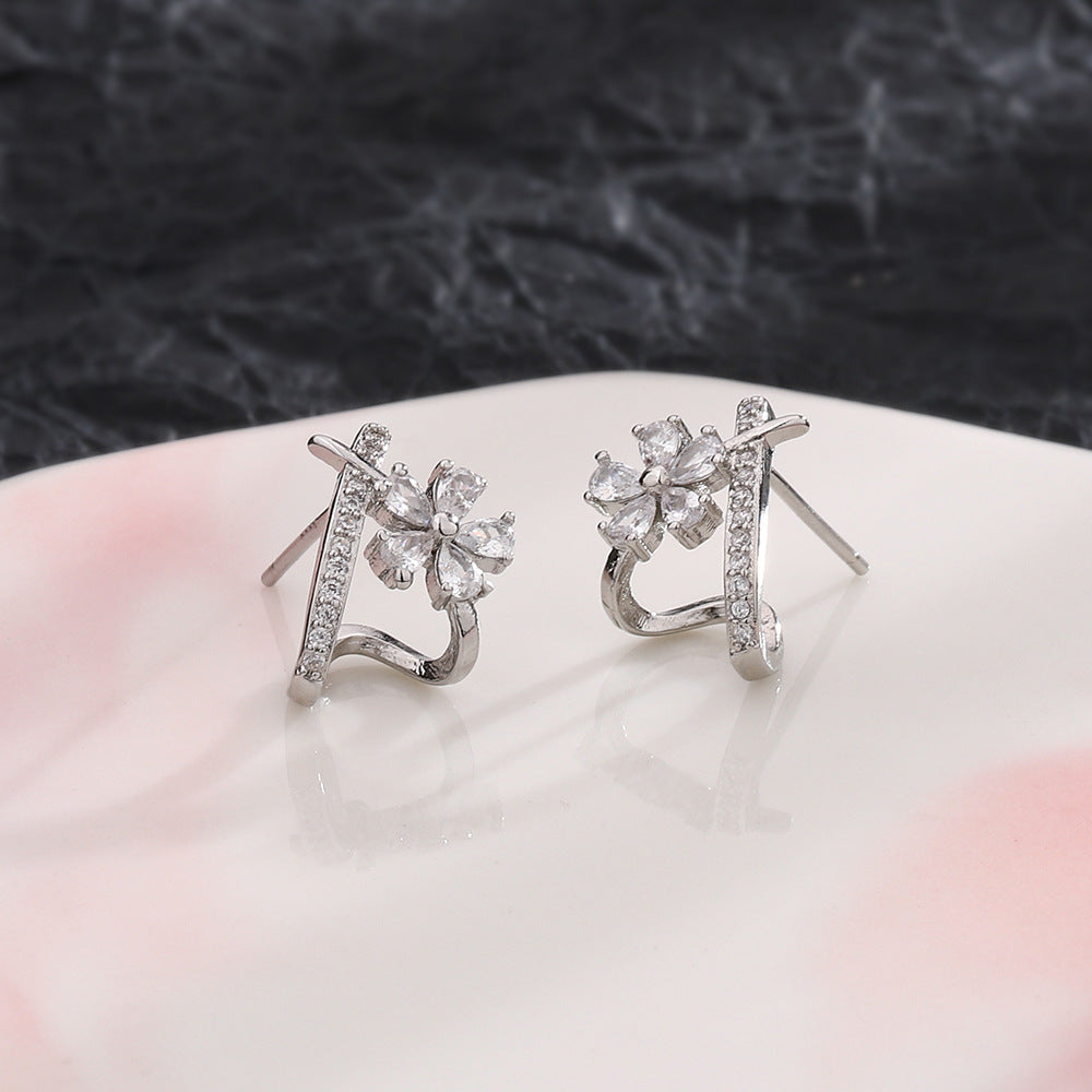 Flower Cross Light Luxury Design High-grade Earrings