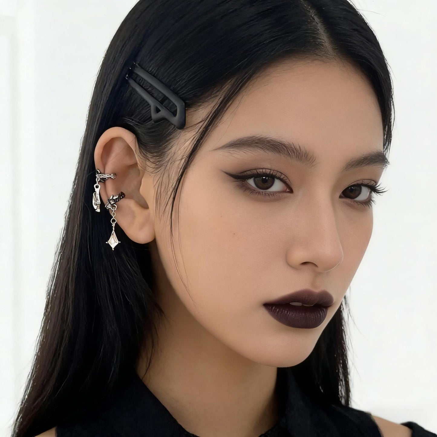 Dark Light Luxury Feather Earless Female Cold Style Full Rhinestone Ear Clip