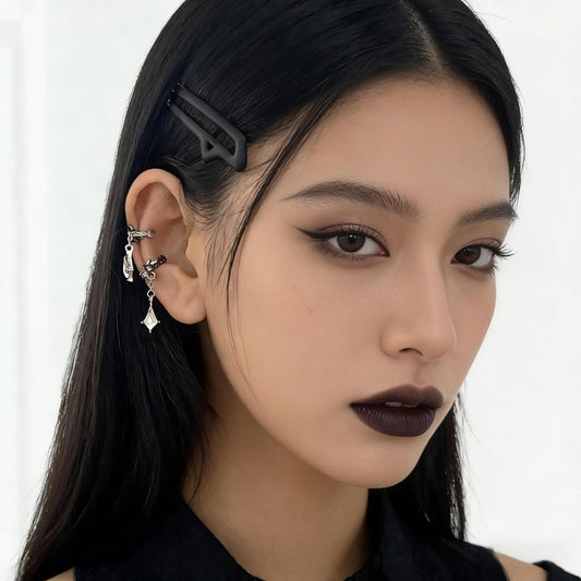 Dark Light Luxury Feather Earless Female Cold Style Full Rhinestone Ear Clip