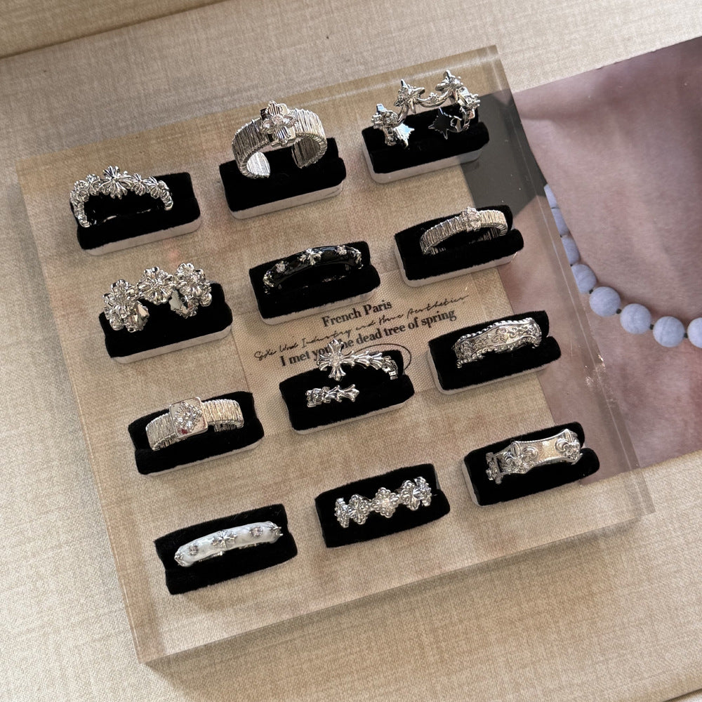 Cross Drip Glazed Design Zircon Inlaid Twin Rings