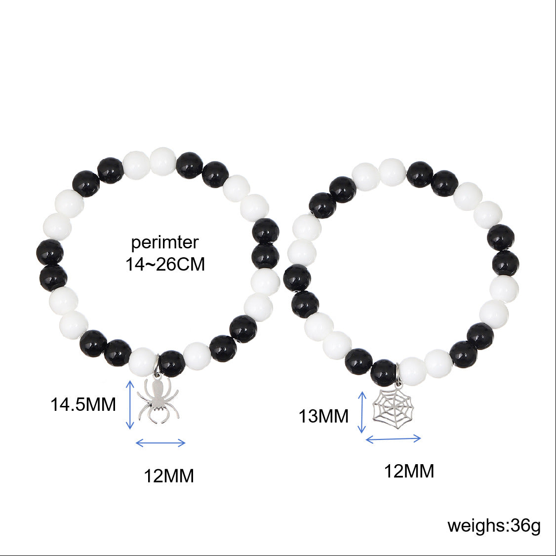 Women's & Men's Black And White Bright Beads Beaded Bracelets