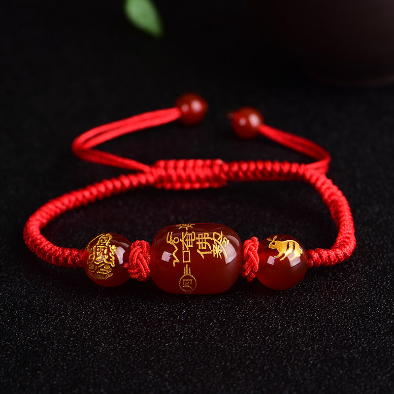 Bracelets de tigre en corde d'agate rouge thaïlandaise du zodiaque