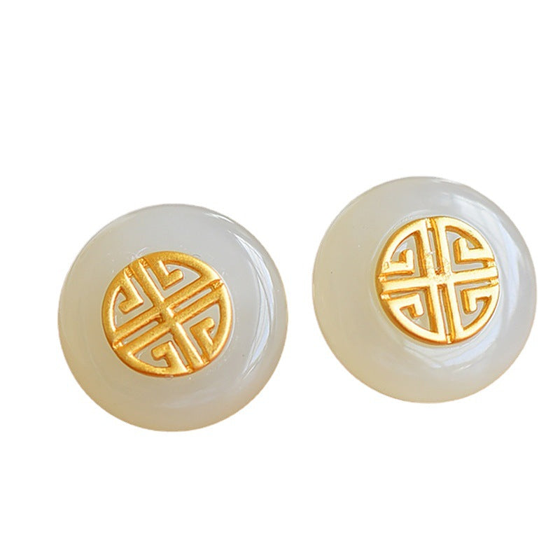 Women's Sterling Sier Inlaid White Peace Buckle Simple Earrings