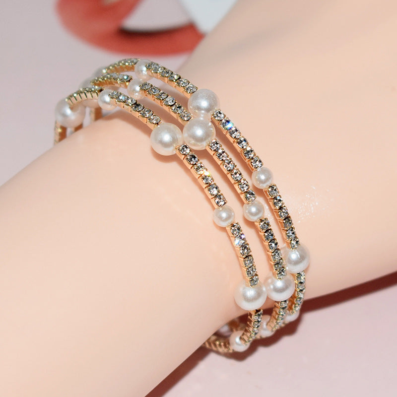 Trend Open Pearl Rhinestone Everyday Joker Bracelet