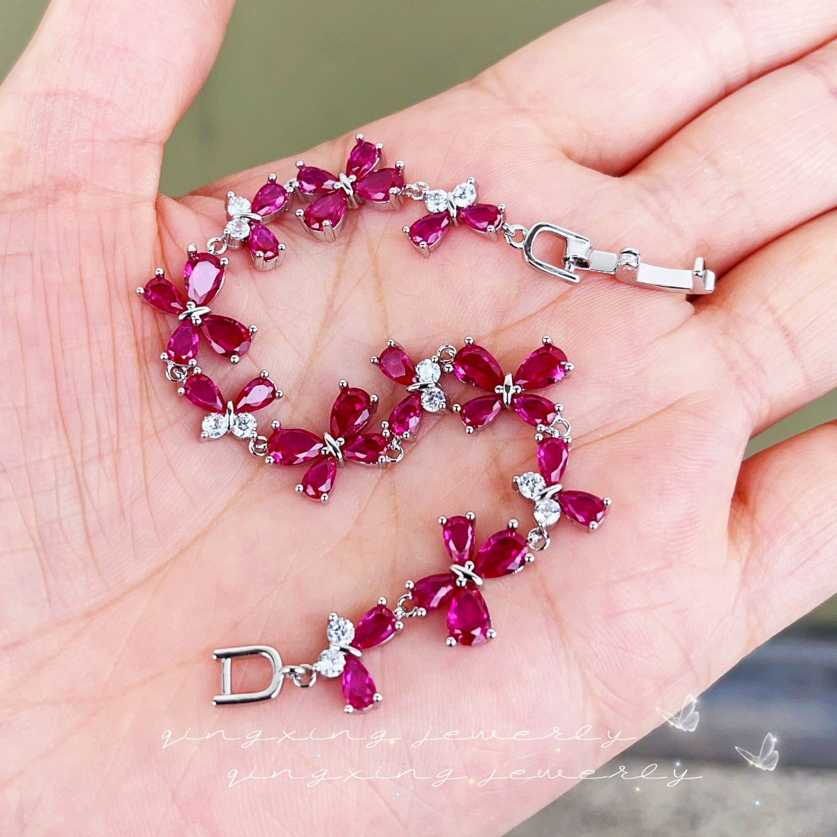 Style Fashionable Butterfly Olive Green Zircon Exquisite Light Luxury Red Bracelets