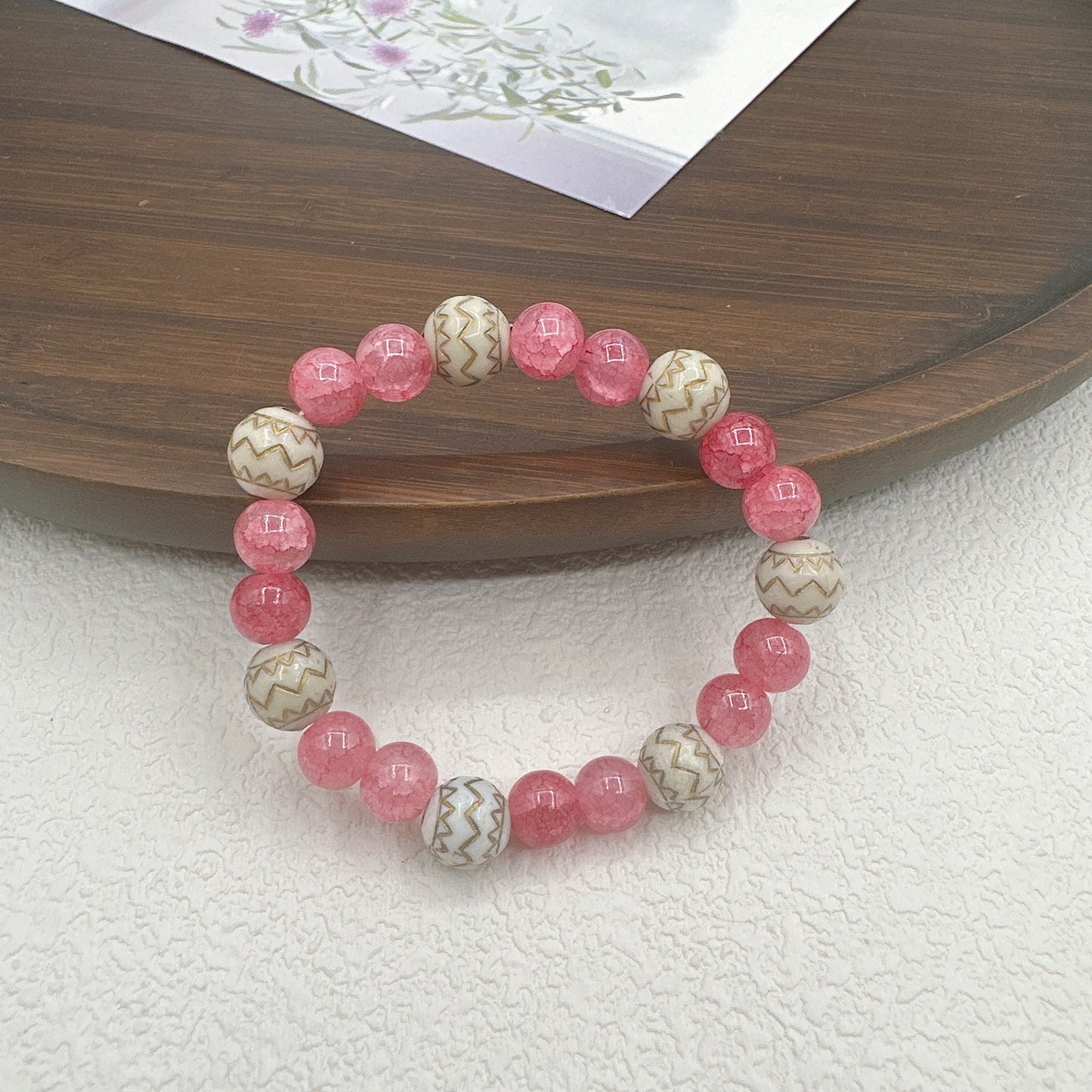 Colorful Beaded Sweet Elegant Pink Round Beads Elastic Bracelets