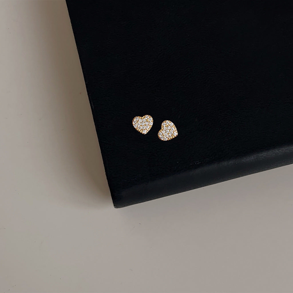 Women's Small Simple Love Heart Korean Sweet Bow Zircon Fashionable Earrings