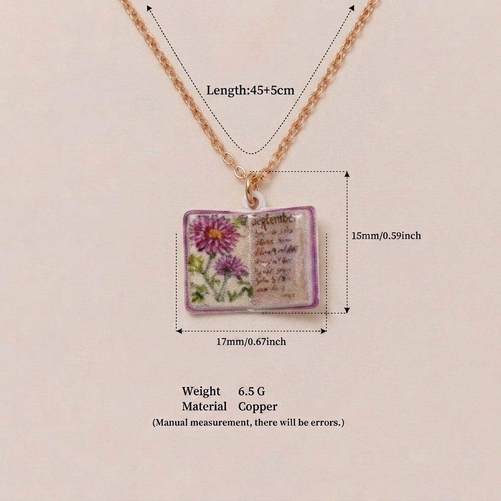 Month Imitation Porcelain Vintage Book Light Luxury Small Design Copper Necklaces