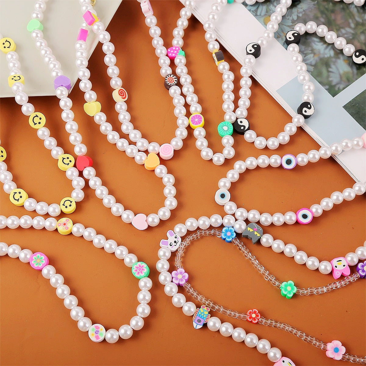 Women's Style Cute Pearl Heart Eyes Flower Necklaces