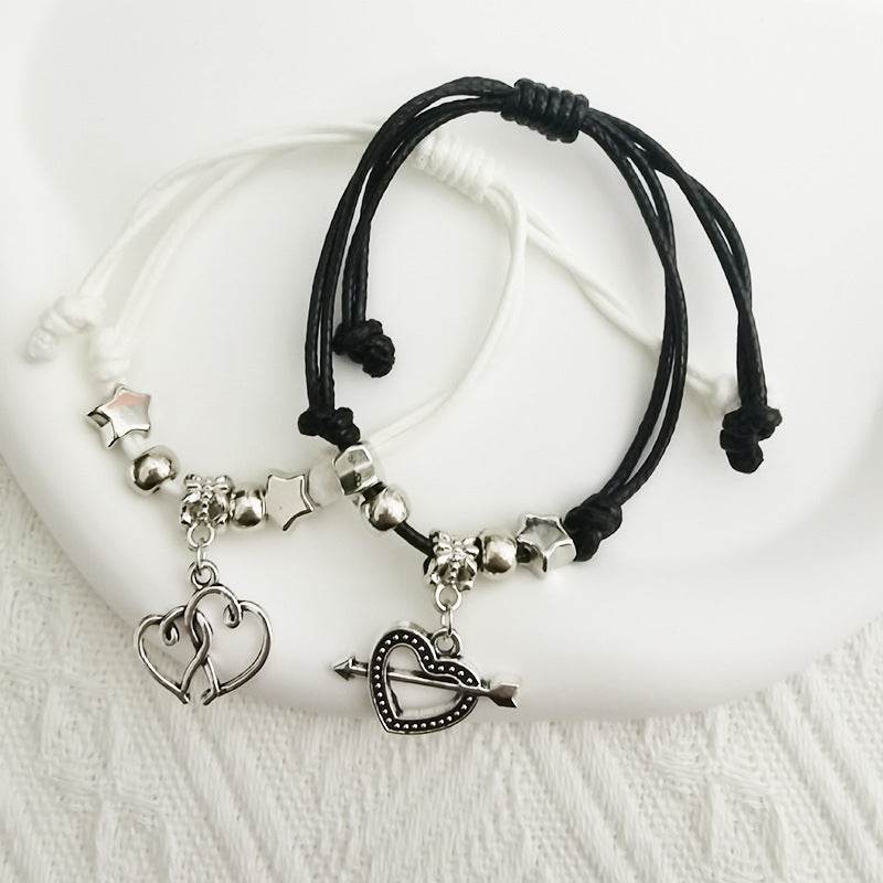 Through Heart Couple Girlfriends Woven Mori Bracelets